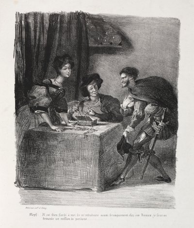 Illustrasjoner for Faust: Mephistopheles er på Marthe av Eugène Delacroix