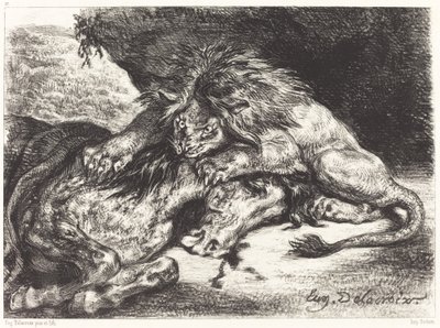 Løve sluker en hest Løve sluker en hest, 1844. av Eugène Delacroix