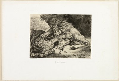 Løve som sluker en hest av Eugène Delacroix