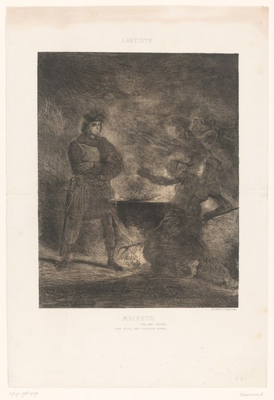 Macbeth konsulterer de tre heksene Macbeth (tittel på objekt) av Eugène Delacroix