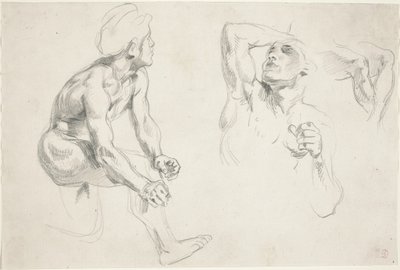 Naken mann poserer for figurer i Frize de la Guerre, ca. 1835. av Eugène Delacroix