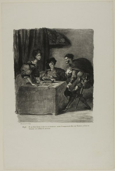 Mephistopheles besøker Martha, fra Faust av Eugène Delacroix