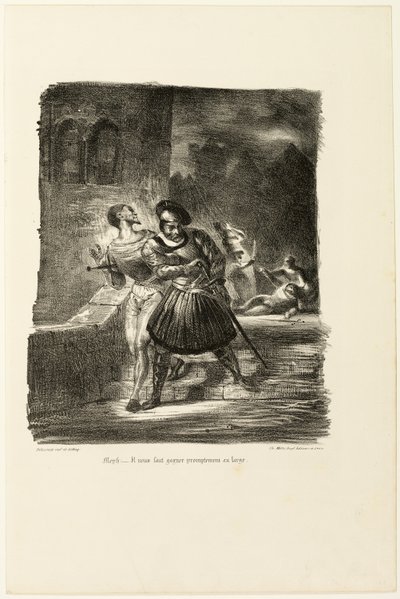 Mephistopheles og Faust flykter etter duellen, fra Faust av Eugène Delacroix