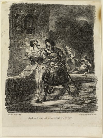Mephistopheles og Faust på flukt etter duellen av Eugène Delacroix