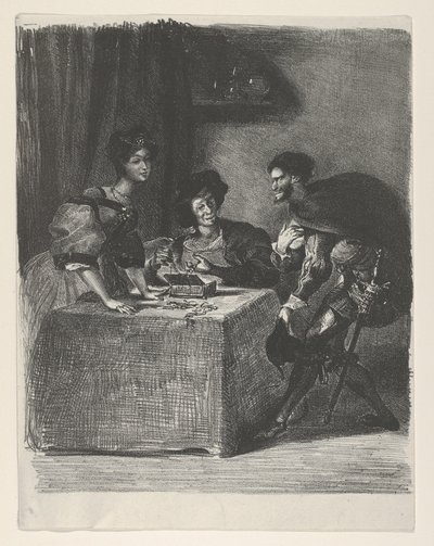 Mephistopheles presenterer seg for Martha Goethe, Faust, 1825-27., 1825-27. av Eugène Delacroix