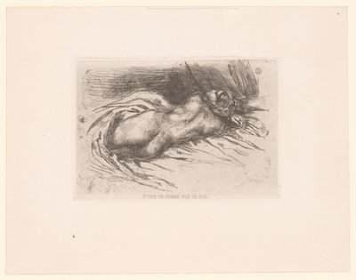 Naken kvinne sett bakfra Étude de femme, vue de dos (tittel på objekt) av Eugène Delacroix