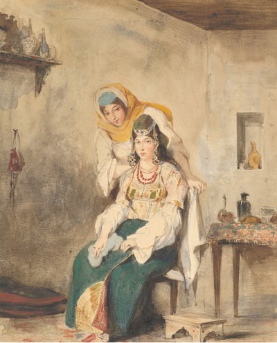 Saada, kona til Abraham Ben-Chimol, og Préciada, en av deres døtre, 1832. av Eugène Delacroix