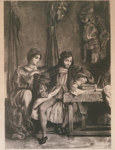 Scene fra Goethes "Götz" Götz von Berlichingen skriver sine memoarer, 1836-63., 1836-63. av Eugène Delacroix