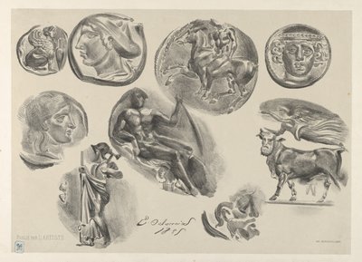 Ark med ni antikke mynter, 1825., 1825. av Eugène Delacroix