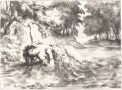 The Death of Ophelia Act IV, Scene VII, 1843. av Eugène Delacroix