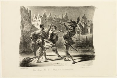 Duellen mellom Faust og Valentine, fra Faust av Eugène Delacroix