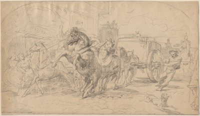 The Runaway Carriage, 1830-tallet. av Eugène Delacroix