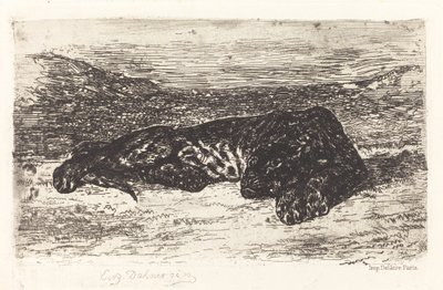 Tiger som sover i ørkenen, ca. 1830. av Eugène Delacroix