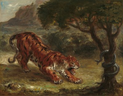 Tiger og slange av Eugène Delacroix