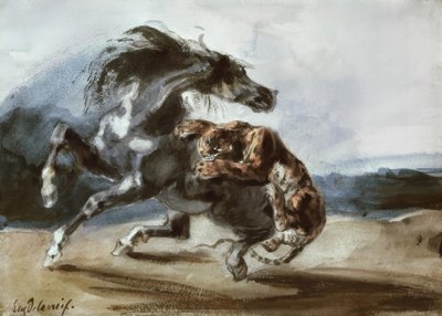 Tiger angriper en villhest av Ferdinand Victor Eugene Delacroix