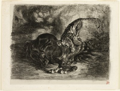 Villhest brakt ned av en tiger av Eugène Delacroix