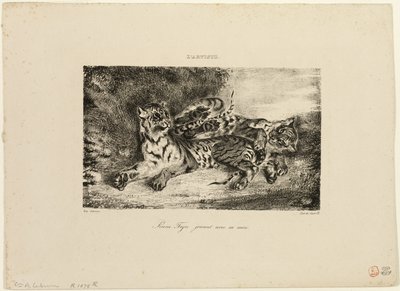 Ung tiger leker med moren sin av Eugène Delacroix