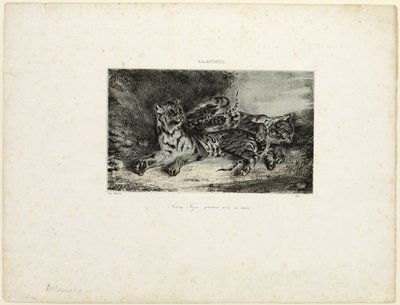 Ung tiger som leker med sin mor av Eugène Delacroix