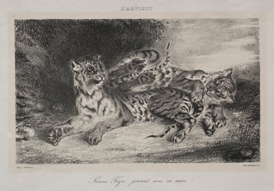 Ung tiger leker med sin mor av Eugène Delacroix