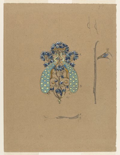 Design for et beltespenne med påfuglmotiv av Eugene Grasset
