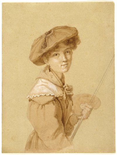 Selvportrett, 1820-29 (blyant, sepia og gouache på papir) av Eugénie Tripier Lefranc