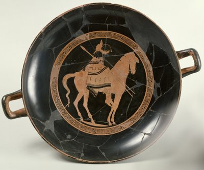 Loftskopp med rød figur som viser en rytter på hesteryggen (keramikk) av Euphronios