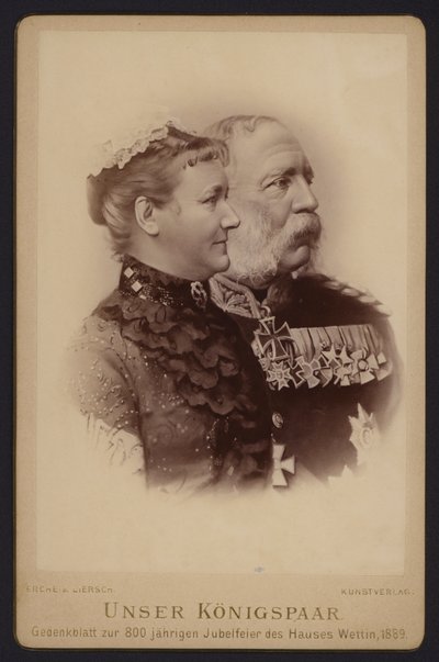 Portrett, Albert, konge av Sachsen, og hans kone, tidligere prinsesse Carola av Sverige (s/hv-bilde) av European Photographer
