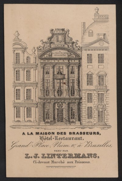 På La Maison Des Brasseurs, Hotel Restaurant, Brussel, L J Lintermans (gravering) av European School