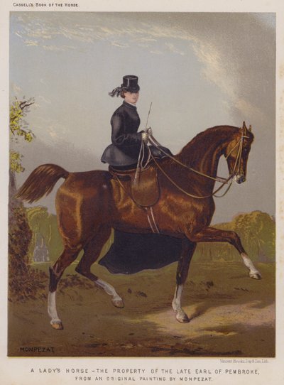 A Lady's Horse, eiendommen til avdøde jarl av Pembroke (farge litho) av European School