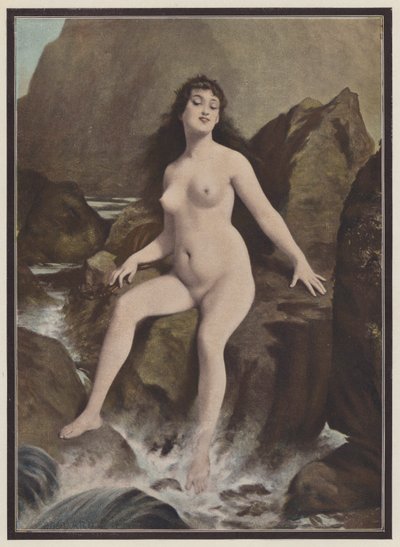 En sirene, en skapning fra gresk mytologi (farge litho) av European School
