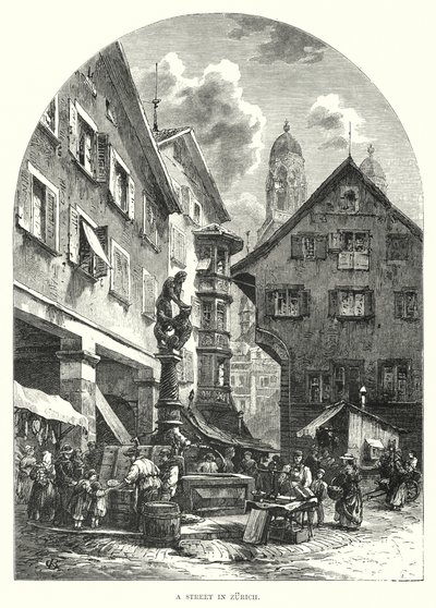 En gate i Zürich (gravering) av European School