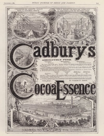 Annonse for Cadbury's Cocoa Essence (gravering) av European School