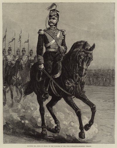 Alfonso XII, konge av Spania, i uniformen til de 15. Schleswig-Holstein Uhlans (gravering) av European School