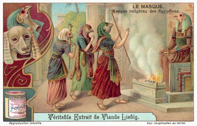 Gamle egyptiske religiøse masker (chromolitho) av European School