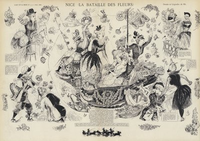 Årlig Battle of the Flowers, Nice, Frankrike (litho) av European School