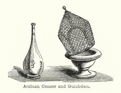Arabisk røkelseskar og Gulabdan (gravering) av European School