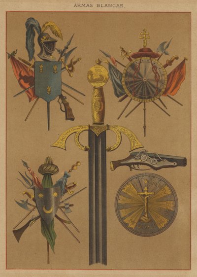 Hvite våpen (farge litho) av European School