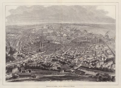 Fugleperspektiv av Chemnitz, Tyskland (gravering) av European School