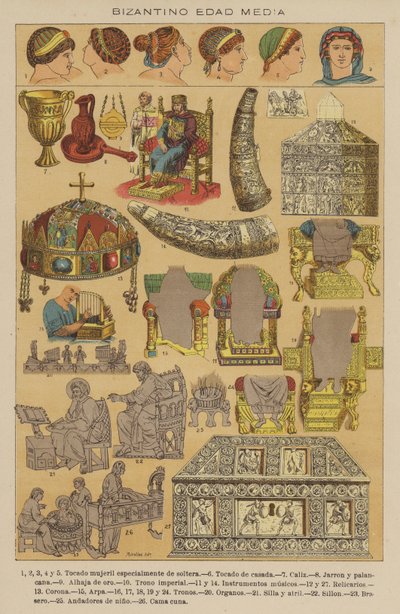 Bysantinsk middelalder (farge litho) av European School