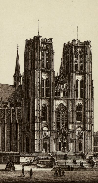 Bruxelles/Brussel: Church of Saints Michel and Gudule (litho) av European School