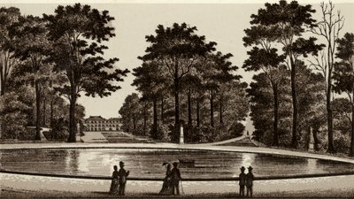 Bruxelles / Brussel: Utsikt over parken (litho) av European School