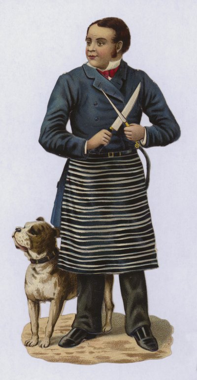 Slakter, slipekniv, med hund av European School
