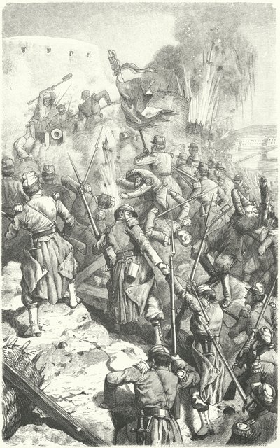 Fangst av Malakoff Redoubt under beleiringen av Sevastopol, 8. september 1855 (gravering) av European School