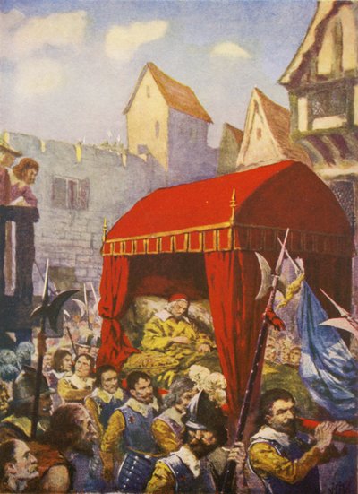 Kardinal Richelieus ankomst til Lyon (fargelitografi) av European School