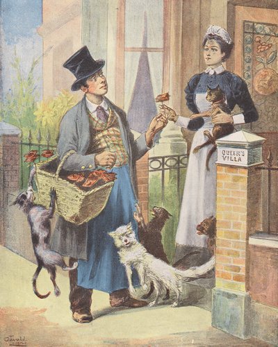 Kattens kjøttmann, London (fargelitografi) av European School