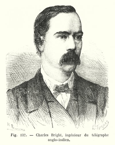 Charles Bright , anglo-indisk telegrafingeniør (gravering) av European School