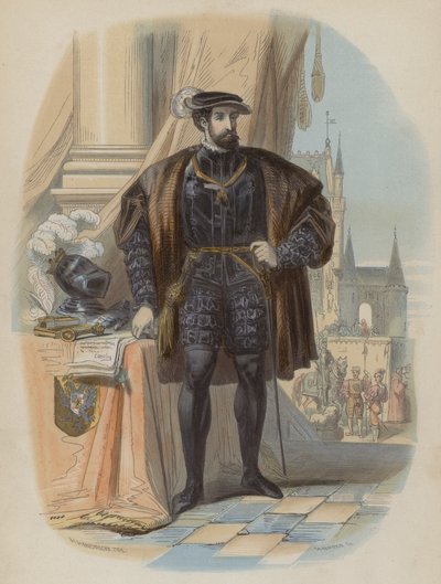 Charles V, den hellige romerske keiseren (farget gravering) av European School