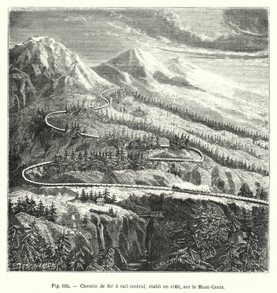 Sentraljernbane, etablert i 1866, på Mont-Cenis (gravering) av European School