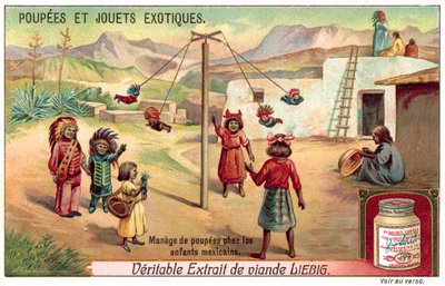Barn i Mexico leker med dukker på en karusell (chromolitho) av European School