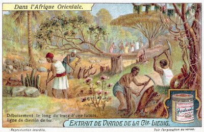 Rydder ruten for en jernbanelinje (chromolitho) av European School